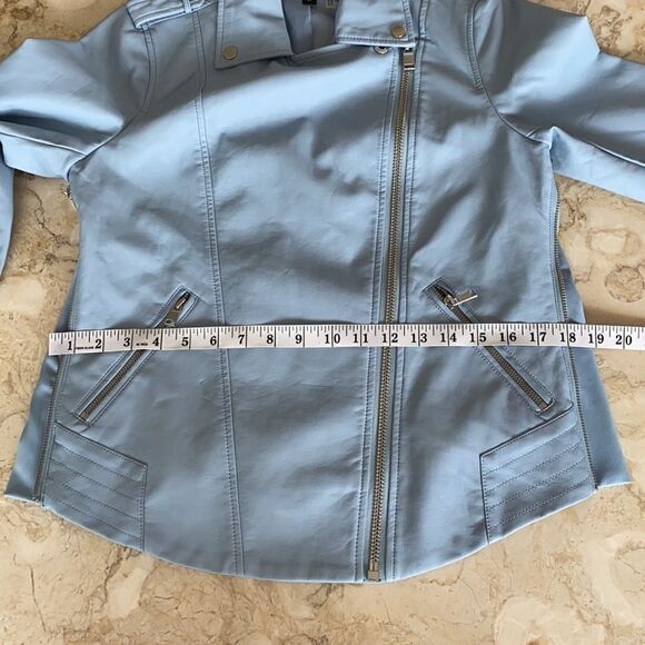 Thyme Maternity & After Baby Blue Faux Leather Motorcycle Jacket - Picture 16 of 16
